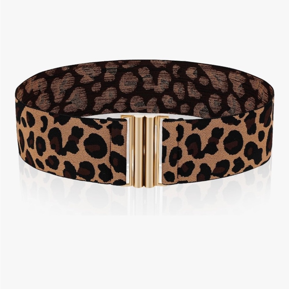 BNWOT - Leopard Print Elastic Belt with Gold Clasp - One Size
